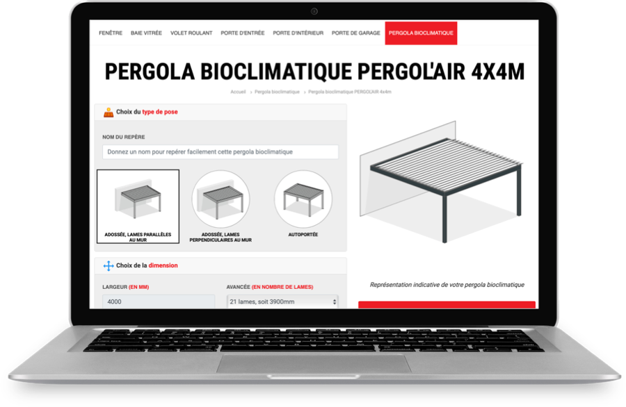 Pergola bioclimatique personnalisable grâce au configurateur en ligne